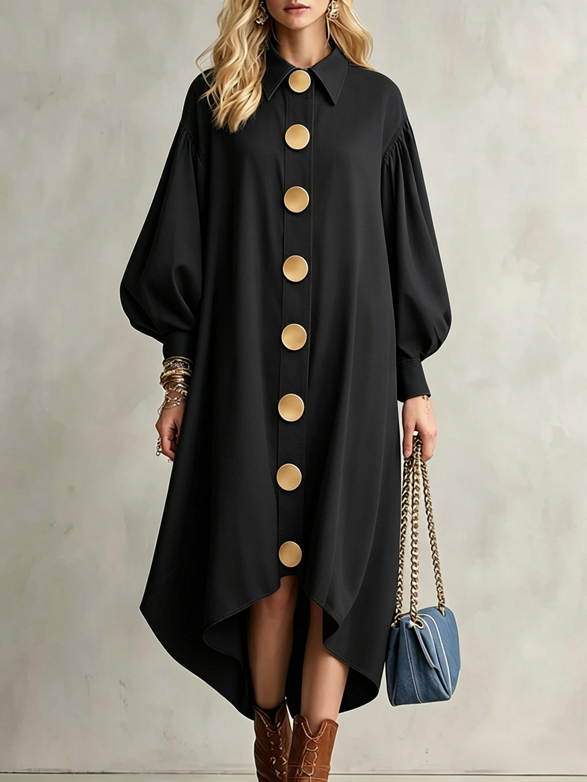 Kleid mit Reverskragen und Puffärmeln – Bild 3 | LuxeStyle