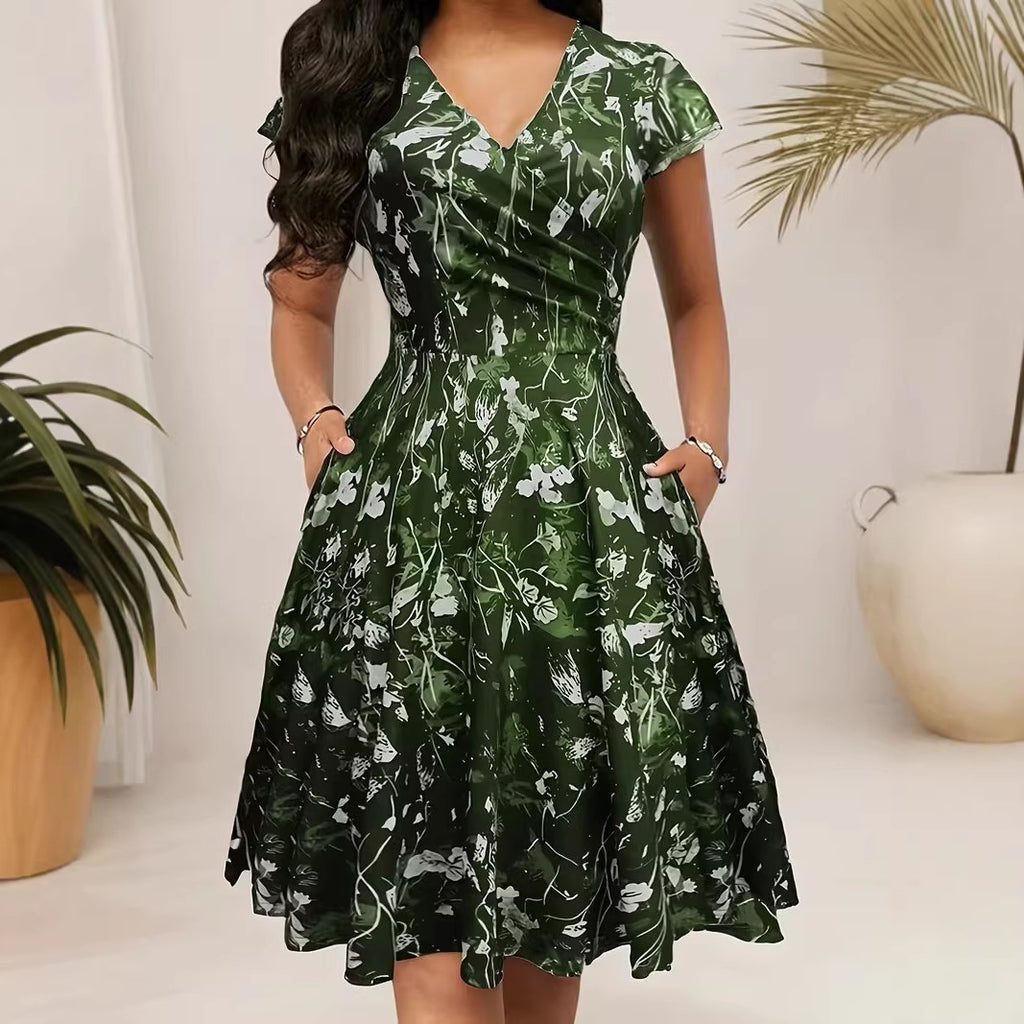 Geblümtes A-Linien Kleid mit V-Ausschnitt – Bild 4 | LuxeStyle