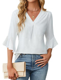 Damen Chiffon-Bluse mit V-Ausschnitt – Bild 12 | LuxeStyle