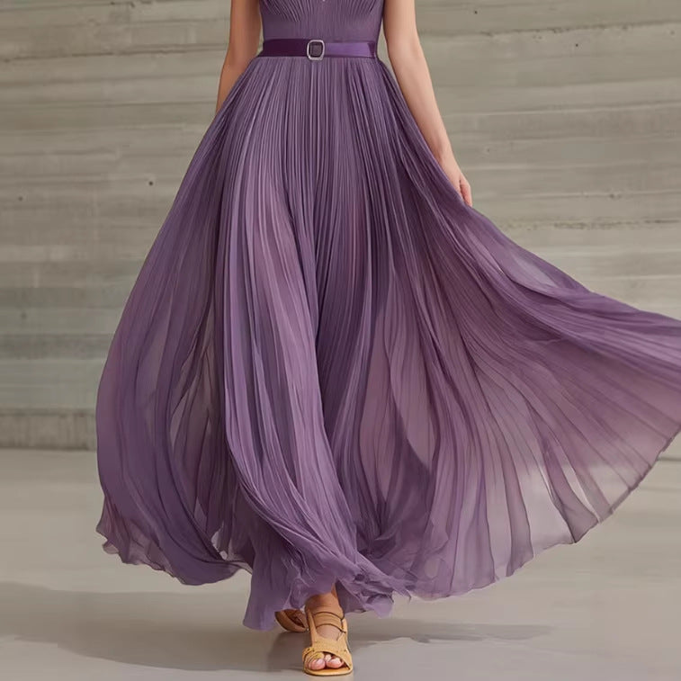 Elegantes Plisseekleid aus Chiffon mit V-Ausschnitt | LuxeStyle