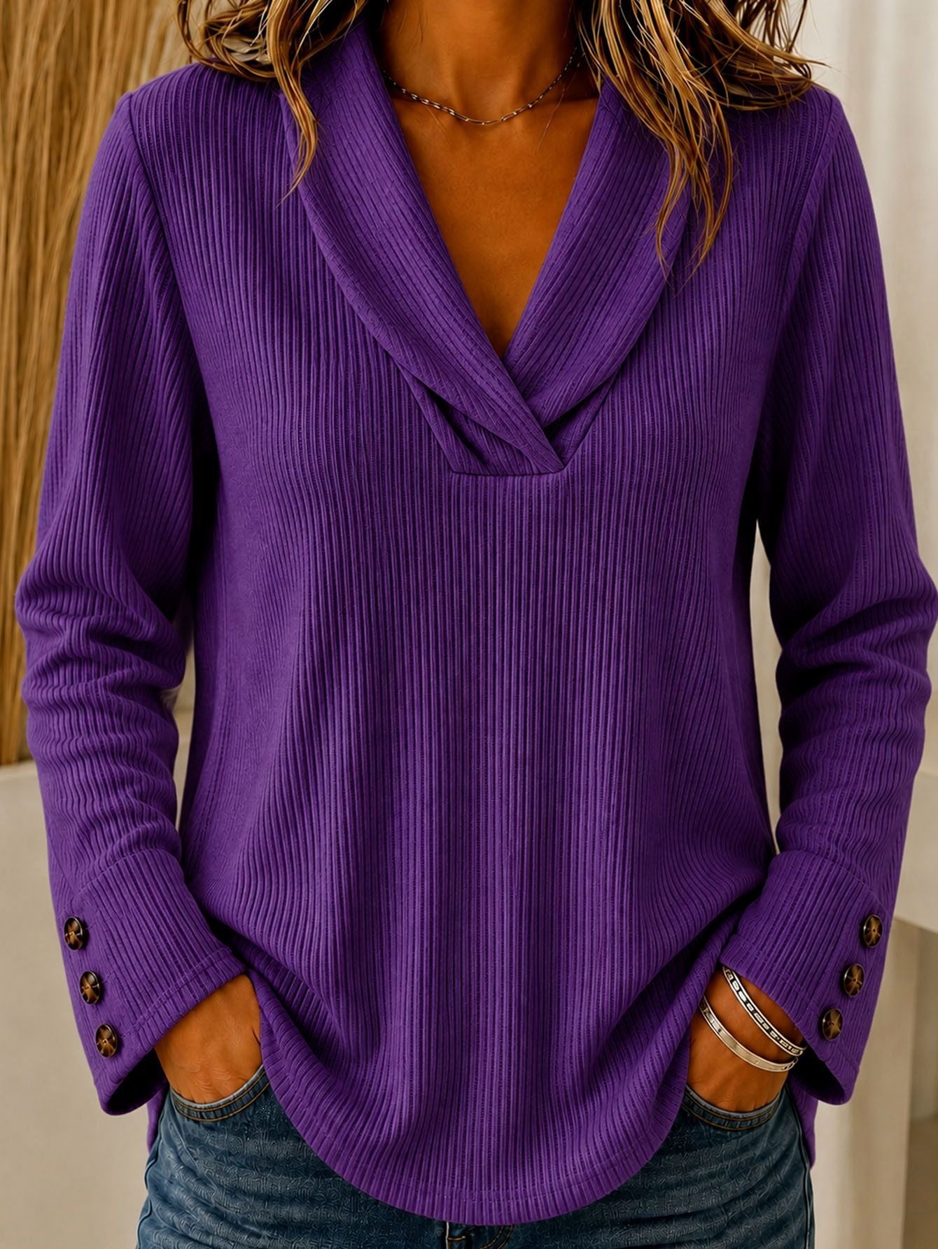 Mode Damen Einfarbiger Crew-Neck Casual Pullover