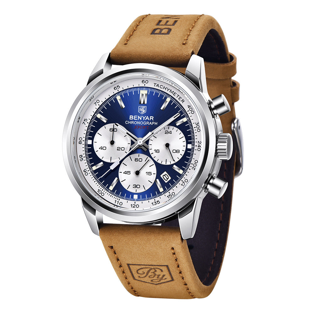 Multifunktionale Quarzuhr mit Lederarmband – Bild 6 | LuxeStyle