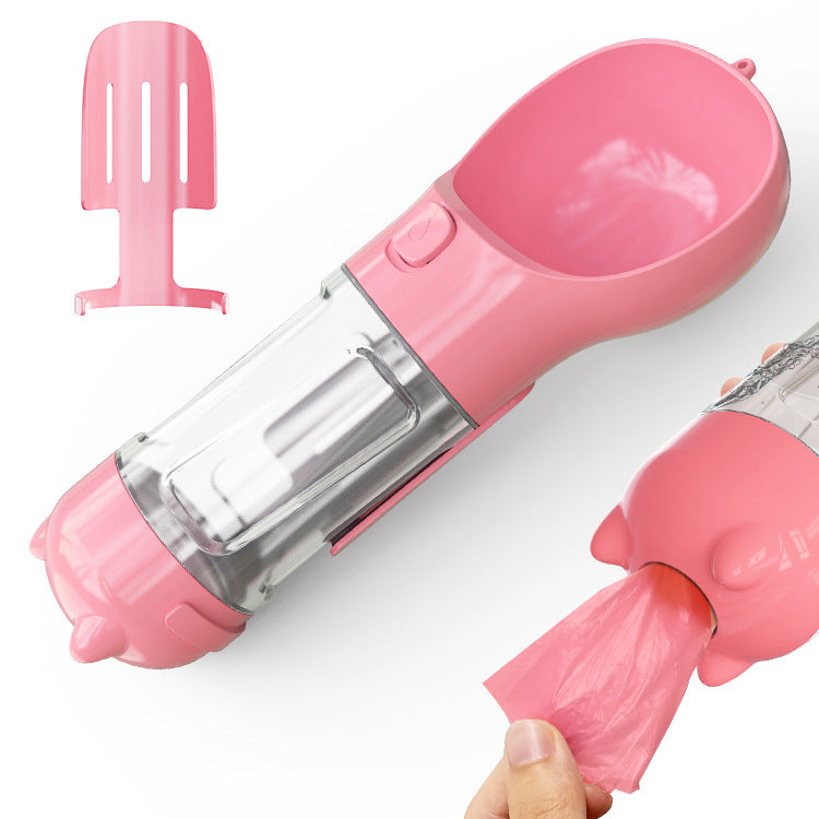 3-in-1 Hunde Trinkflasche mit Futterbox & Müllbeutel