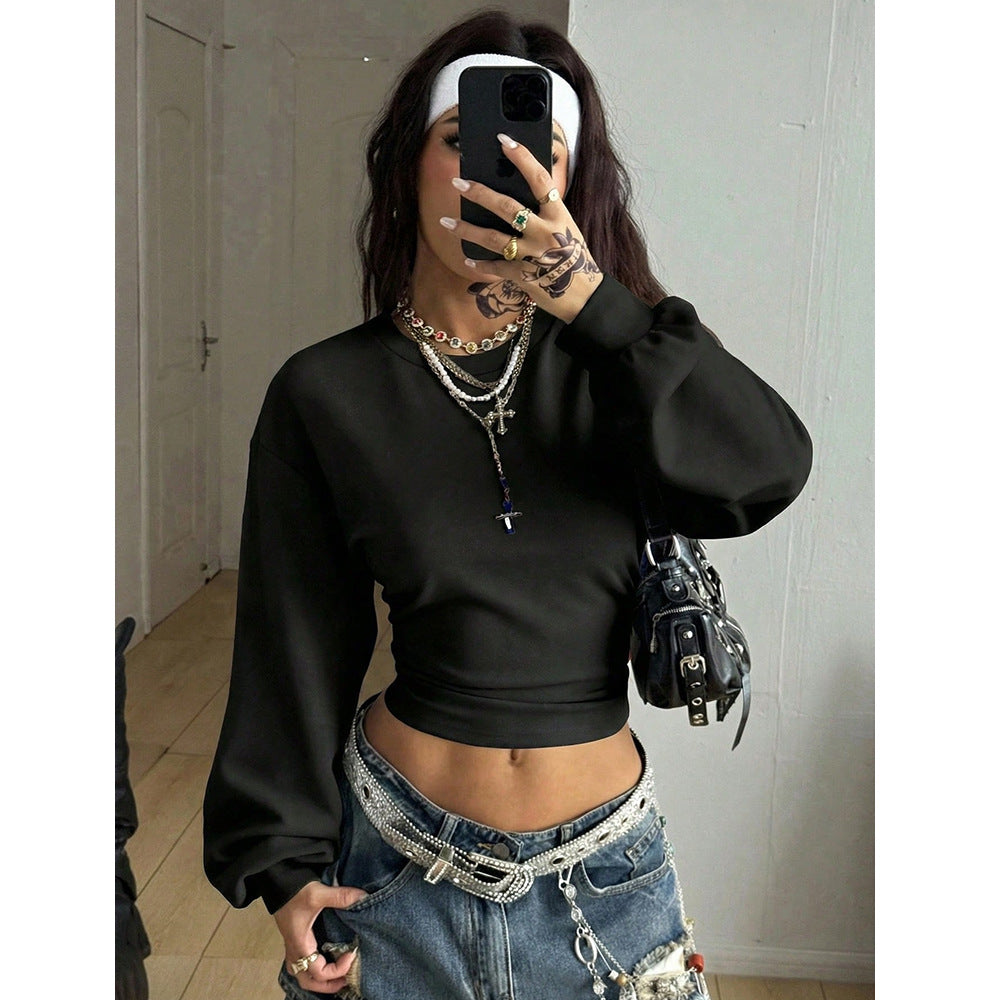 Damen Hoodie Slim-Fit Rundhals – Einfarbig