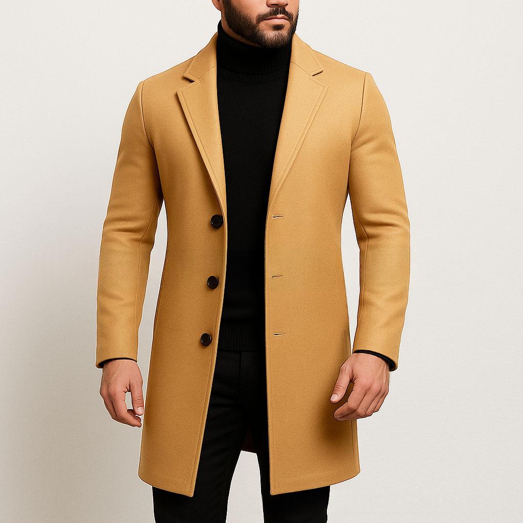 Einfarbiger Slim Fit Trenchcoat aus Wollgewebe