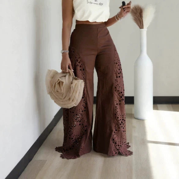 High-Waist Wide Leg Hose mit Spitze