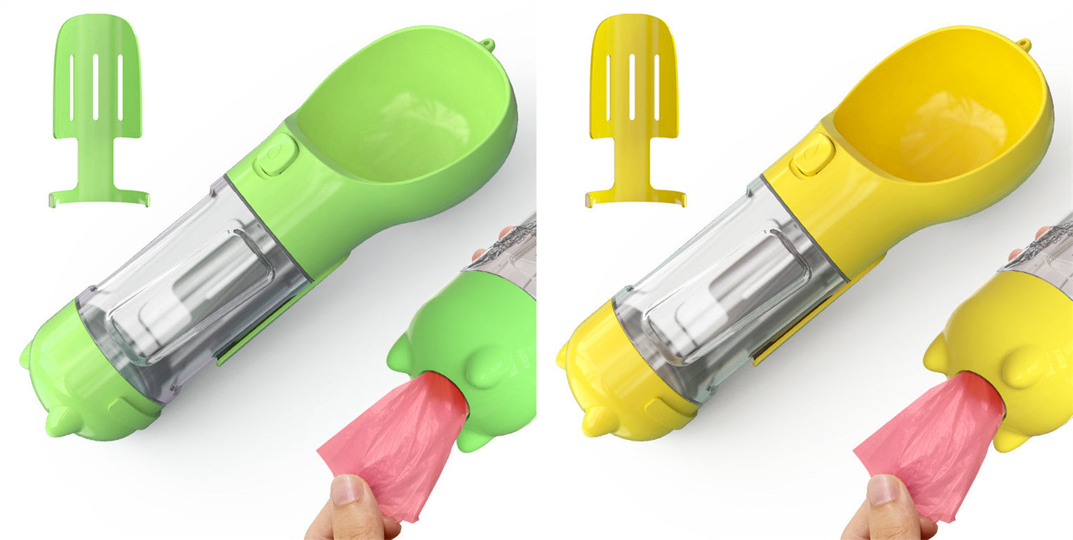 3-in-1 Hunde Trinkflasche mit Futterbox & Müllbeutel