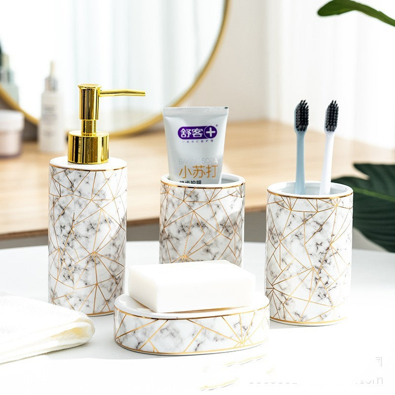Keramik Bad-Set: Lotion, Zahnbürstenhalter, Becher – Bild 5 | LuxeStyle