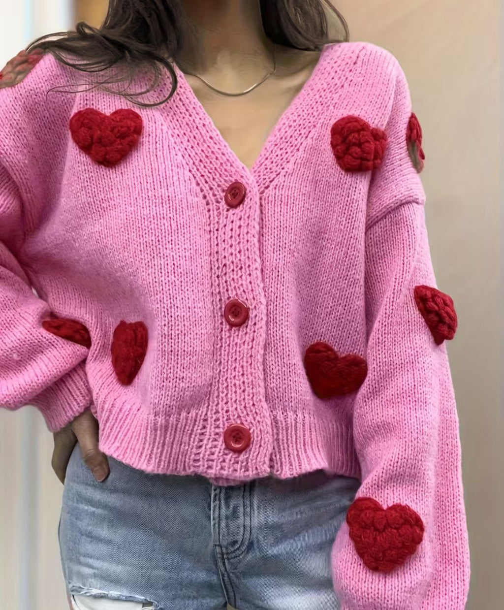 Strick-Cardigan mit Herzmotiv