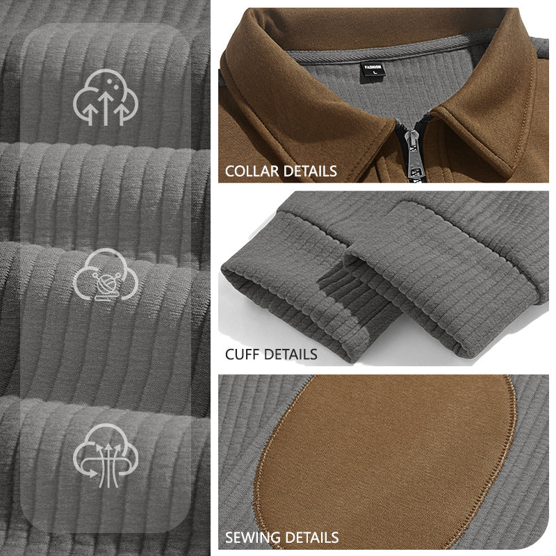 Herren-Sweatshirt mit Kerbkragen und Stickerei – Bild 5 | LuxeStyle