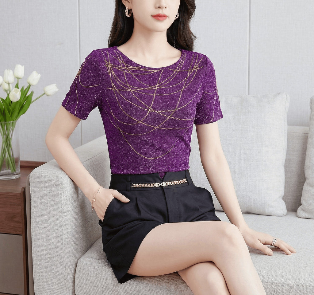 Glitzerndes Mesh-Shirt mit Rundhals – Ansicht 4