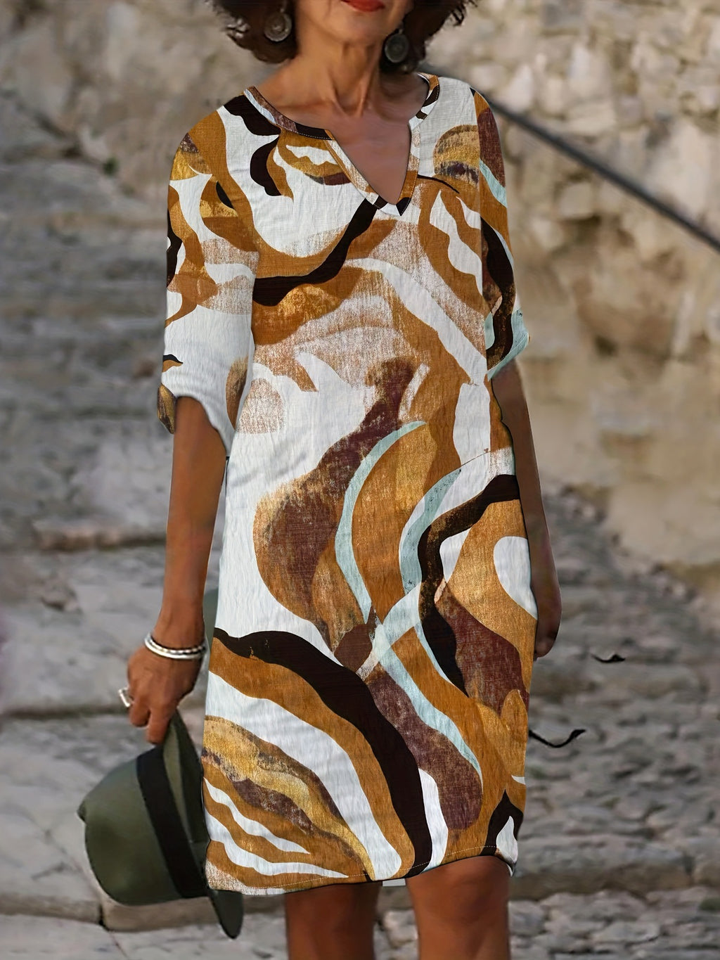 V-Ausschnitt Kleid mit Blumenprint