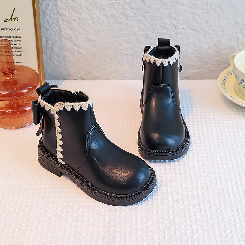 Mädchen-Lederstiefel mit Samtfutter