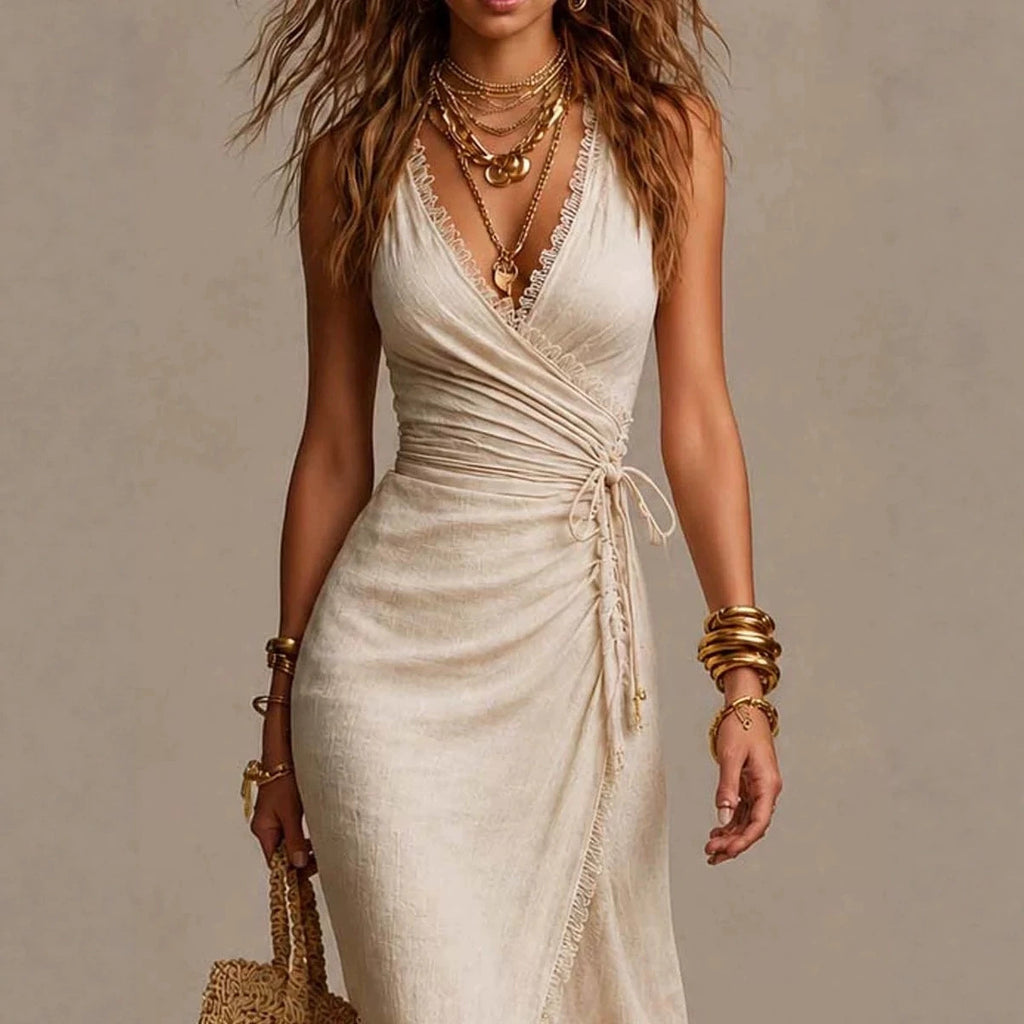 Asymmetrisches V-Ausschnitt-Kleid