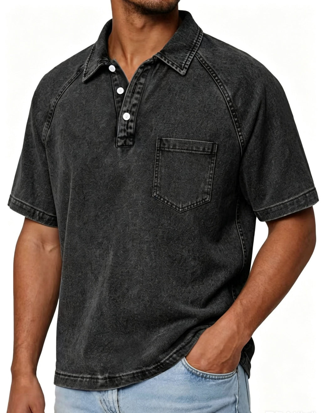 Gewaschener Cord-Polo mit Kragen, Amerikanischer Stil