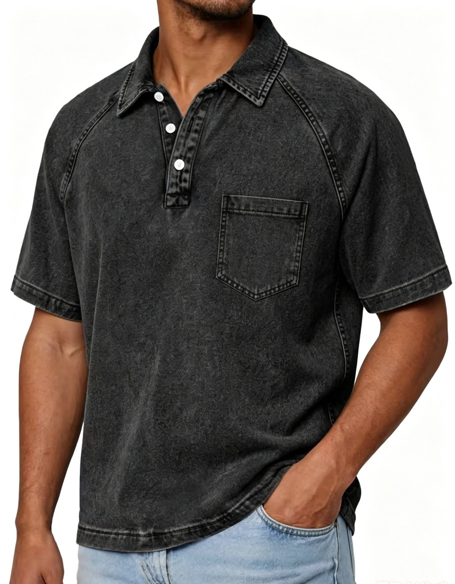 Gewaschener Cord-Polo mit Kragen, Amerikanischer Stil