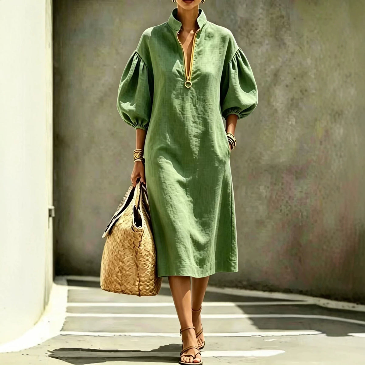 Elegantes Sommerkleid mit Puffärmeln – Bild 2 | LuxeStyle