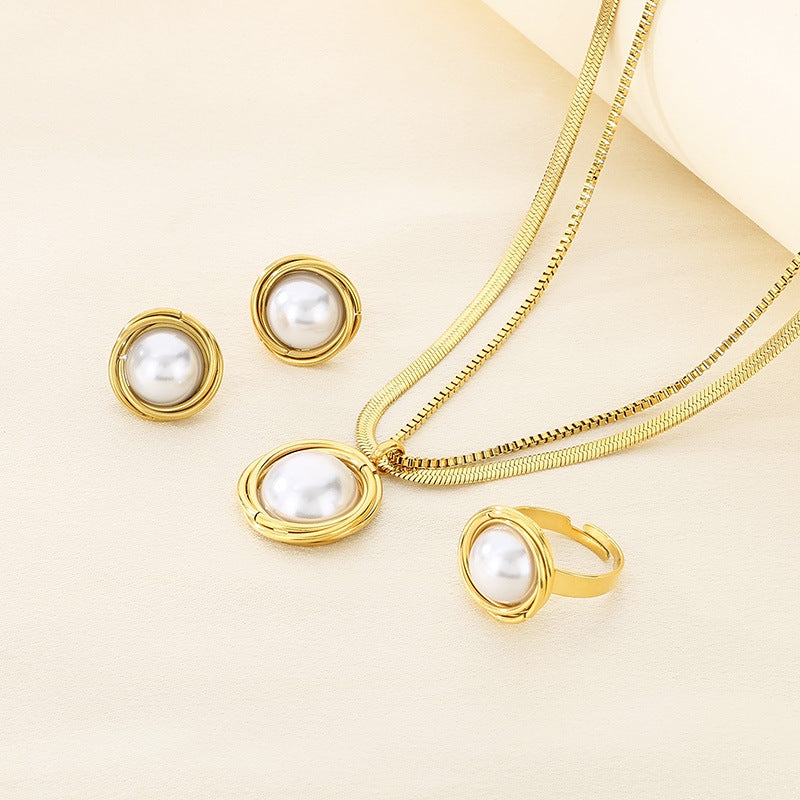 Geometrisches Schmuck-Set aus Titanstahl – Ansicht 2