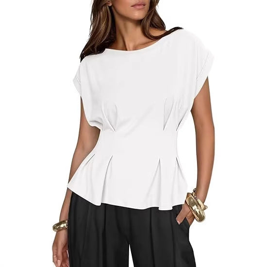 Kurzarm-T-Shirt Damen mit Rundhals und 3D-Effekt – Bild 2 | LuxeStyle
