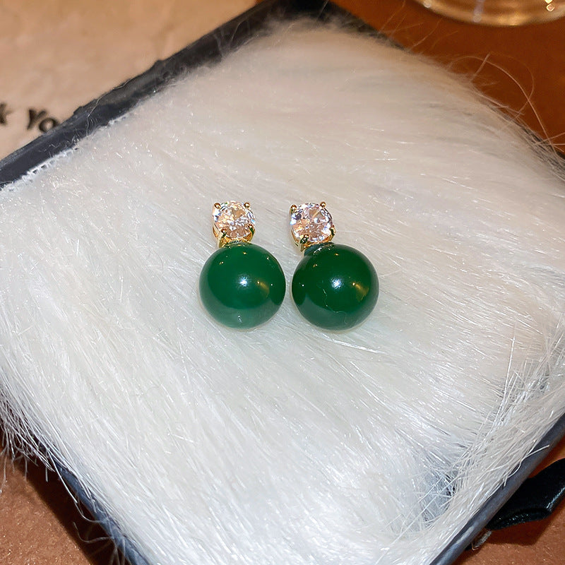 Ohrstecker Emaille-Blume mit Strass & Perle – Ansicht 2