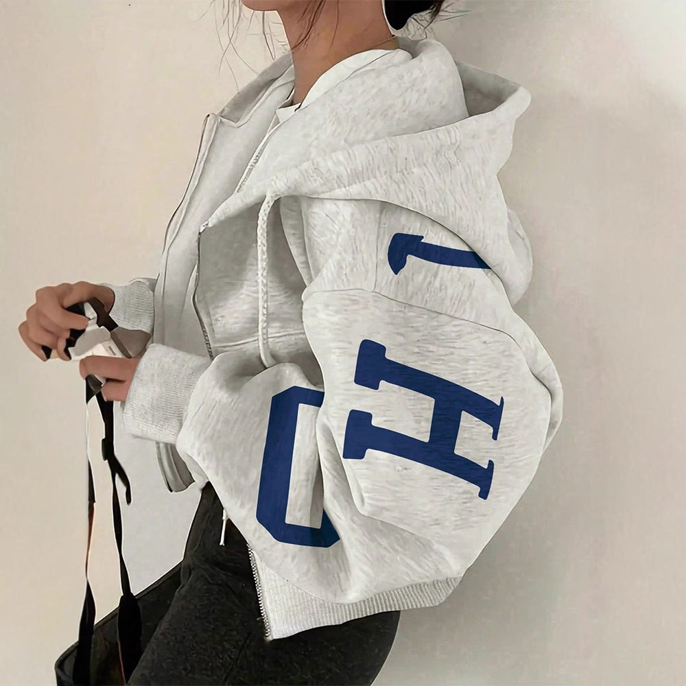Freizeit-Sweatshirt mit Print und Reissverschluss