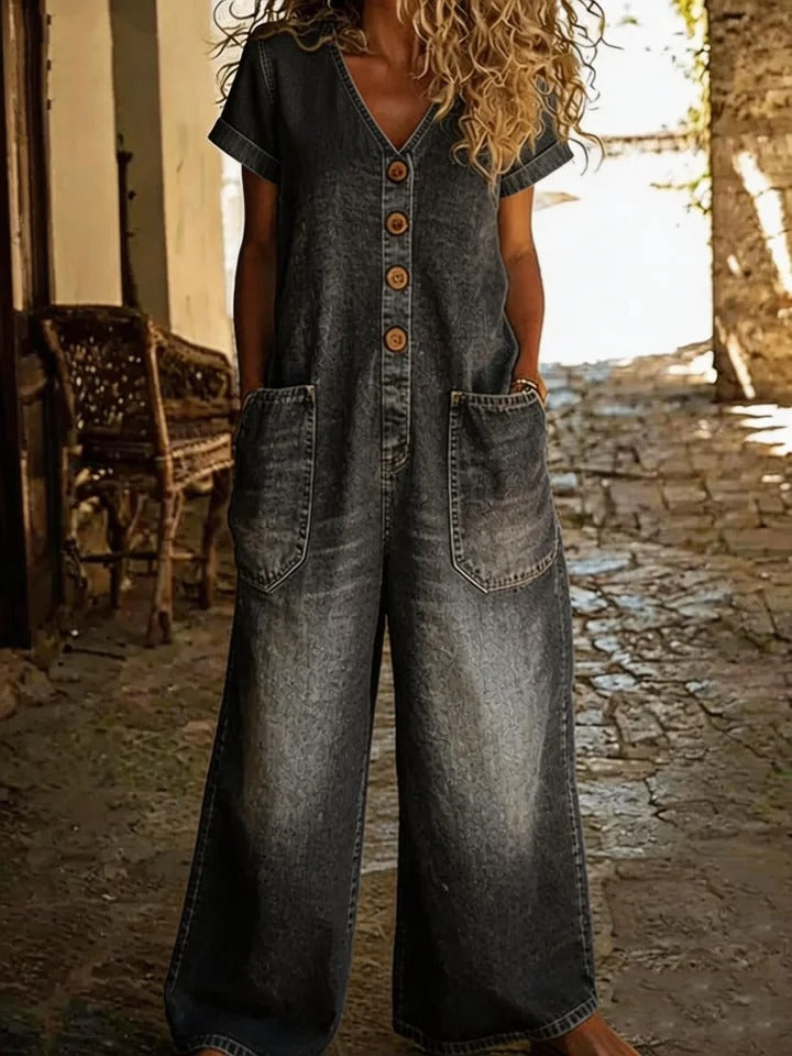 Bequemer Denim Jumpsuit mit weitem Bein