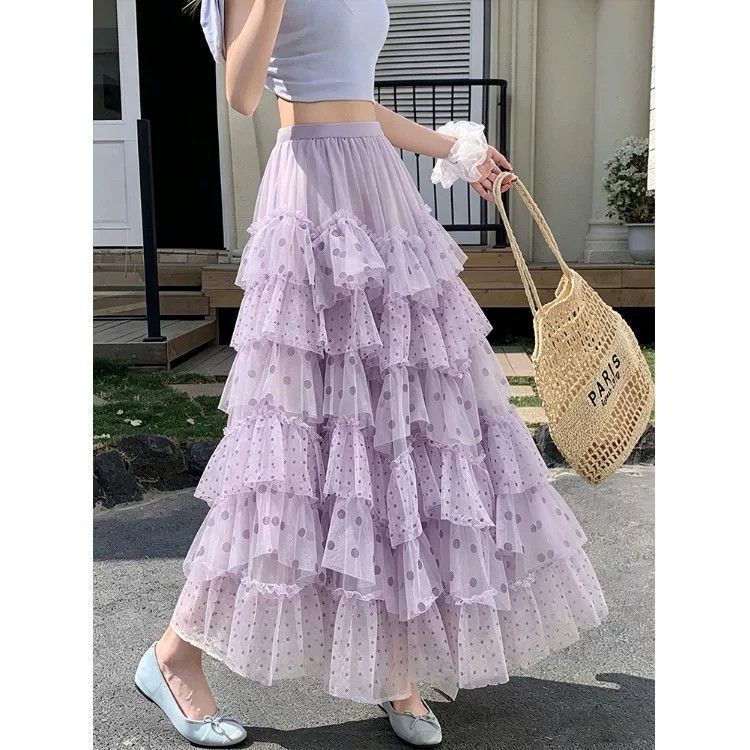 Luftige Chiffon-Puff-Rock mit Polka-Dots