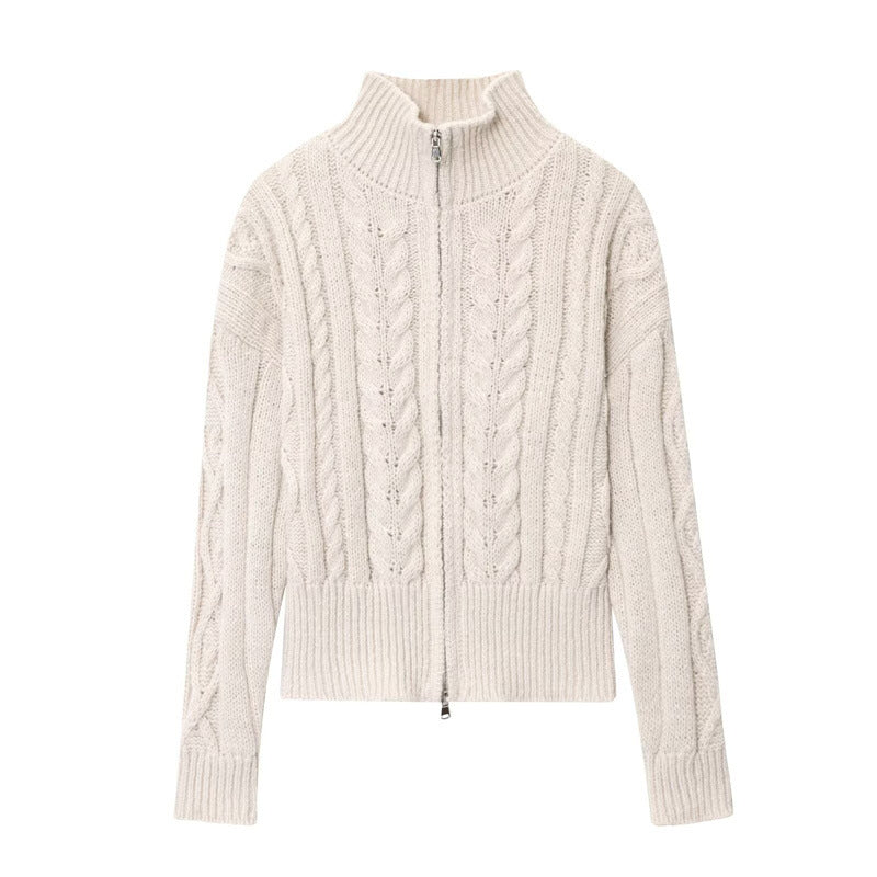 Damen Strickpullover mit Stehkragen und Reissverschluss