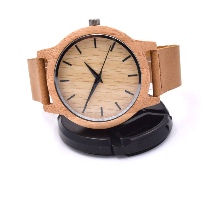 Holz-Quarzuhr mit Lederarmband | LuxeStyle