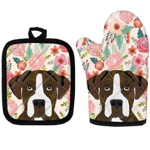 Ofenhandschuh & Topfuntersetzer-Set mit Mops-Print – Bild 1 | LuxeStyle