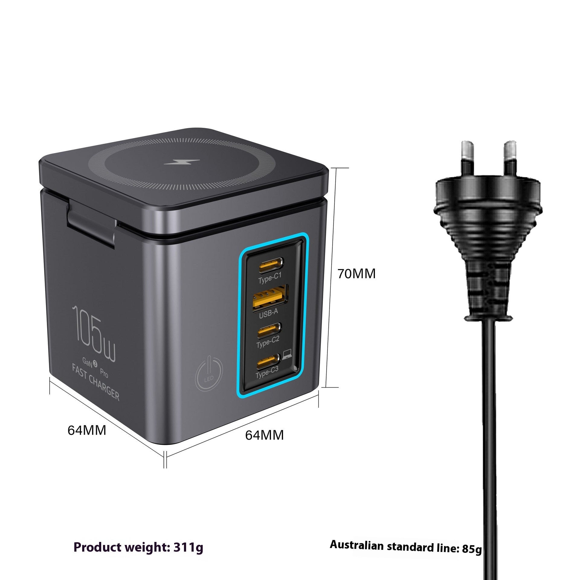 105W Multifunktionales Magnetisches GaN Wireless Ladegerät