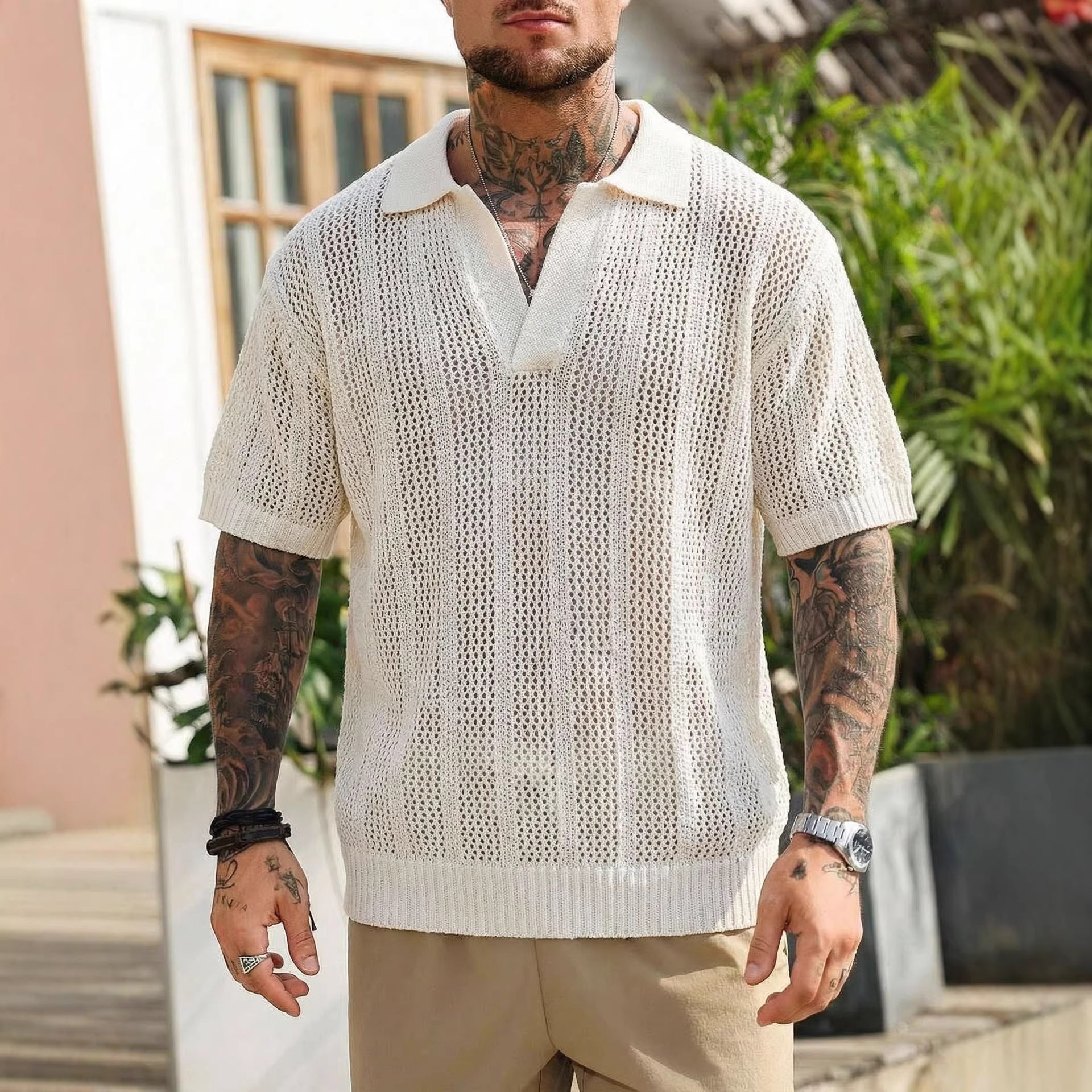 Strickpullover Kurzarm im Relaxed Fit