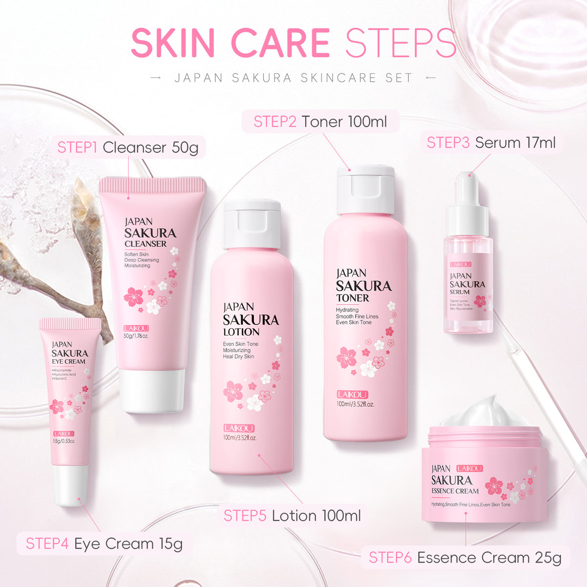 Cherry Blossom Reinigungs- & Aufhellungsset (6-teilig) – Bild 1 | LuxeStyle