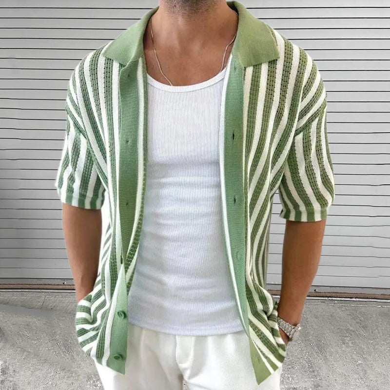 Herren Strickjacke Kurzarm Gestreift – Ansicht 7