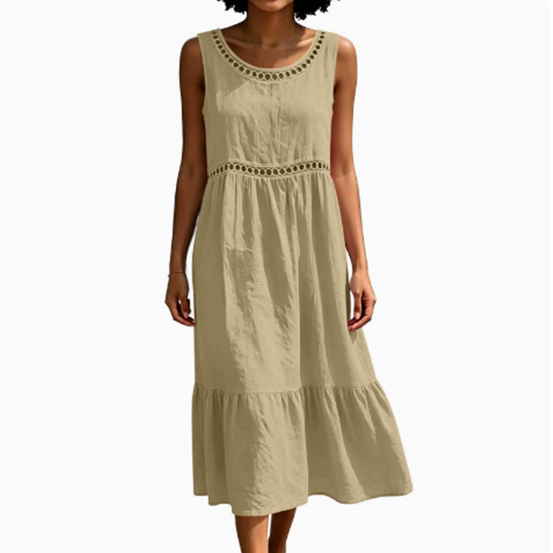 Elegantes ärmelloses Leinenkleid mit Spitze – Bild 4 | LuxeStyle