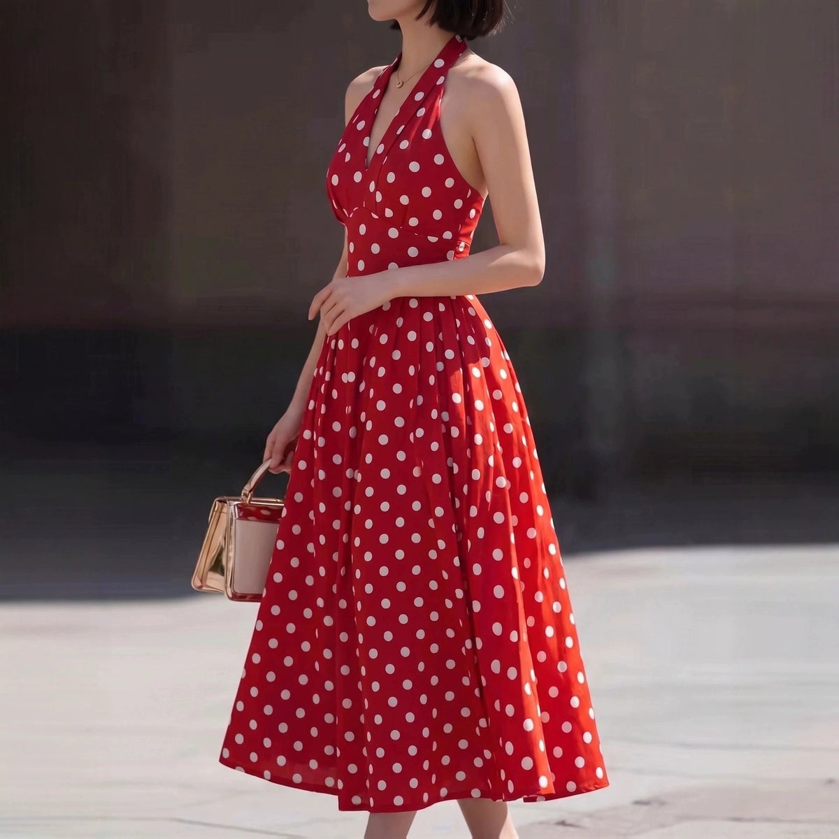 Retro Polka-Dot Halterneck-Kleid – Bild 2 | LuxeStyle