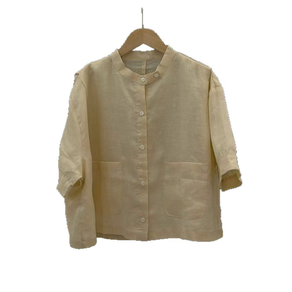 Retro Mock-Neck Top aus Ramie