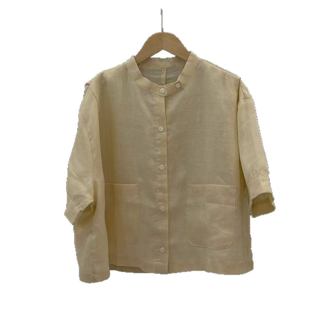 Retro Mock-Neck Top aus Ramie