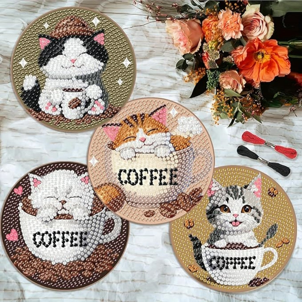 DIY-Diamantmalerei Untersetzer · Pfoten-Motiv