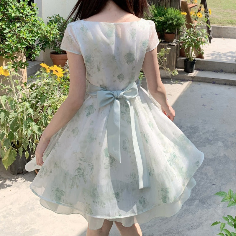 Grünes Jacquard-Kleid mit Blumenmuster – Bild 2 | LuxeStyle
