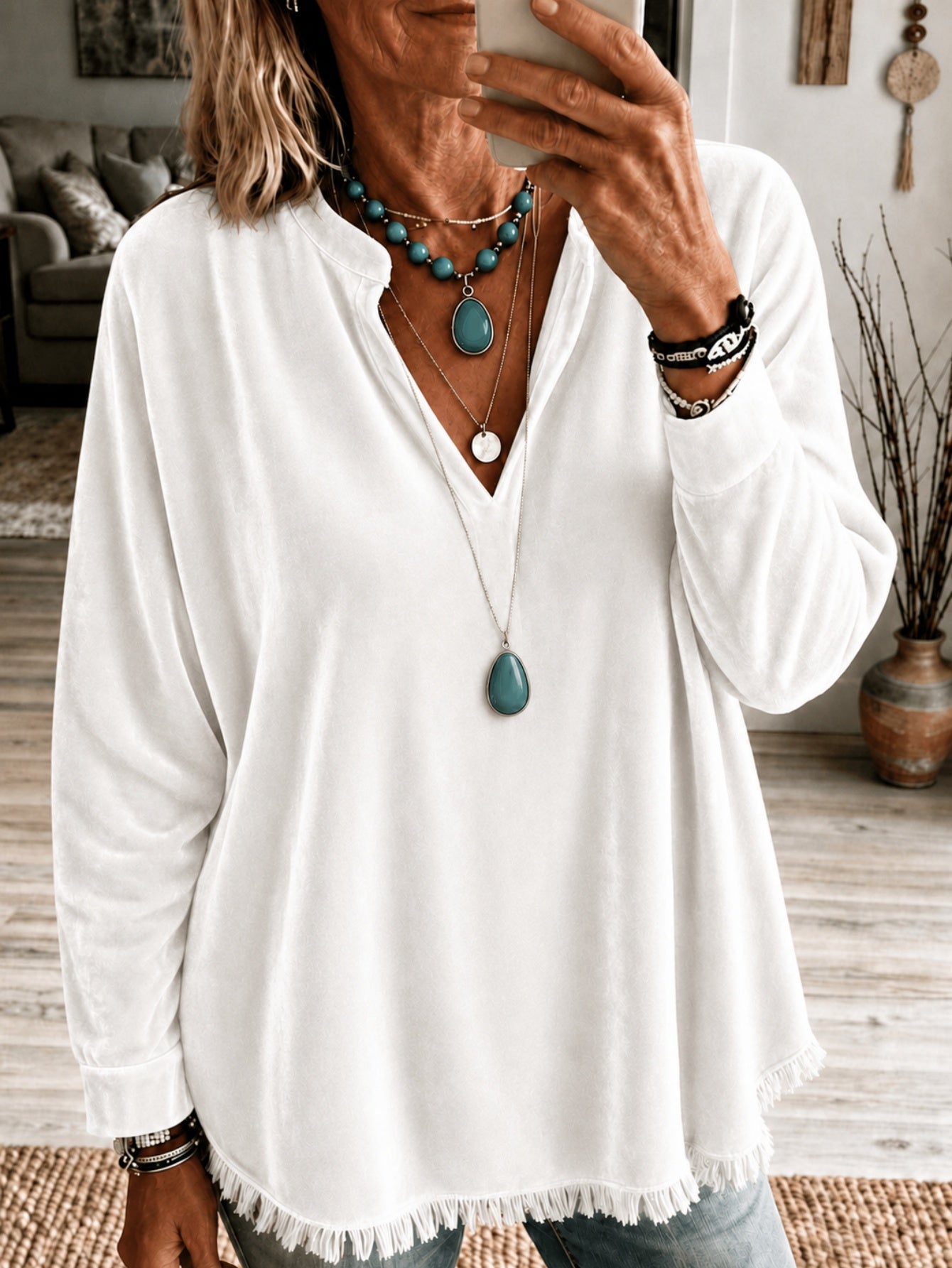 Samt-Langarmshirt für Damen