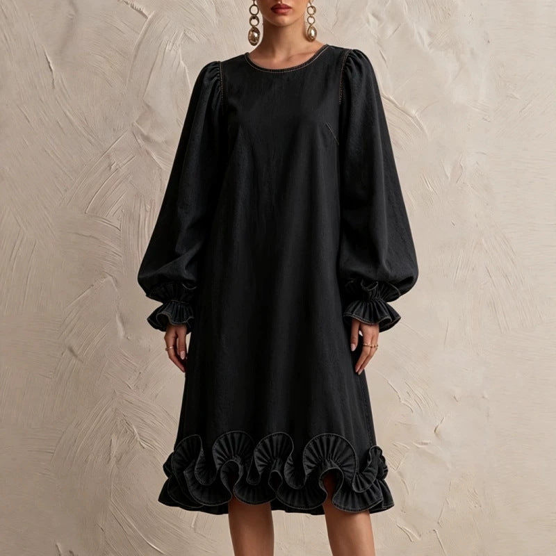 Französisches Puffärmel-Denim-Kleid | LuxeStyle