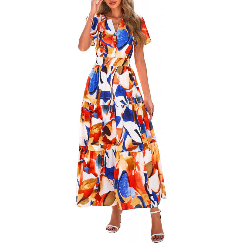Retro Blumenkleid mit V-Ausschnitt – Bild 14 | LuxeStyle