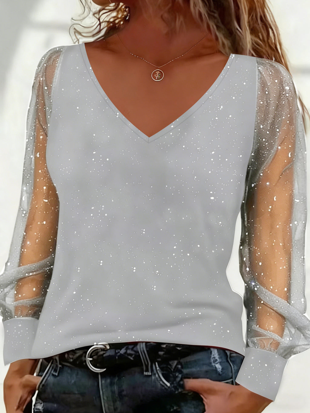 V-Ausschnitt Langarmshirt im Loose Fit – Ansicht 5