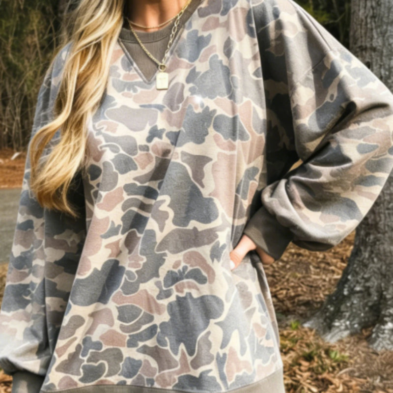 Multi-Farben Camouflage Strickrand Bequemer Pullover