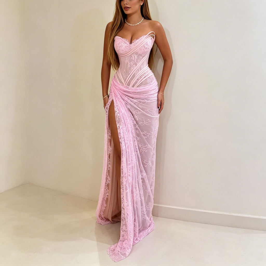 Elegantes trägerloses Maxikleid mit Spitze – Bild 2 | LuxeStyle