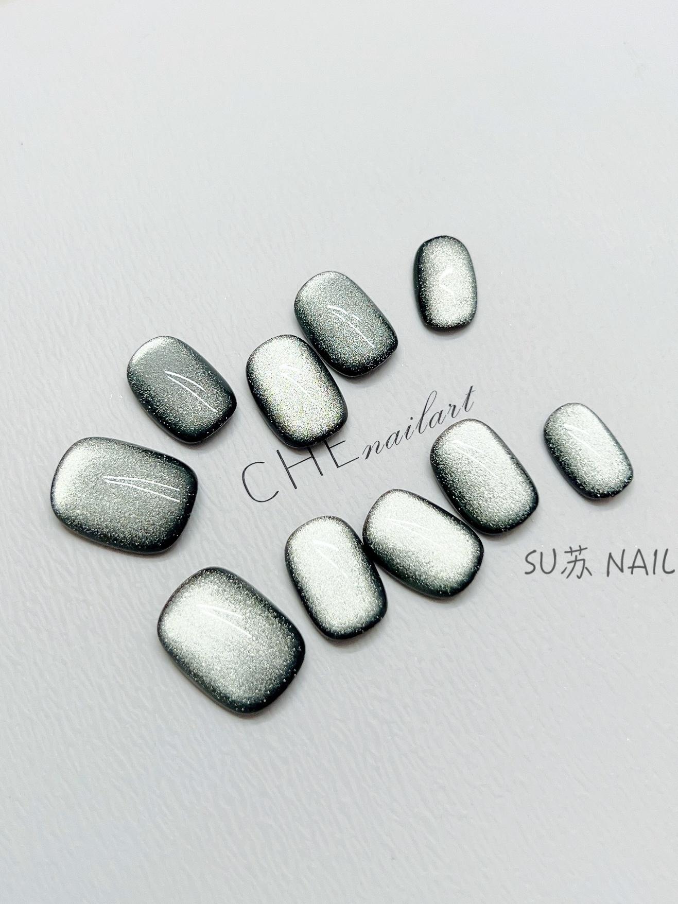 Dunkelgrüne Cat Eye Kunstnägel