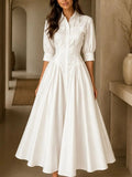 Elegantes Baumwoll-Leinen-Kleid mit hohem Bund – Bild 2 | LuxeStyle