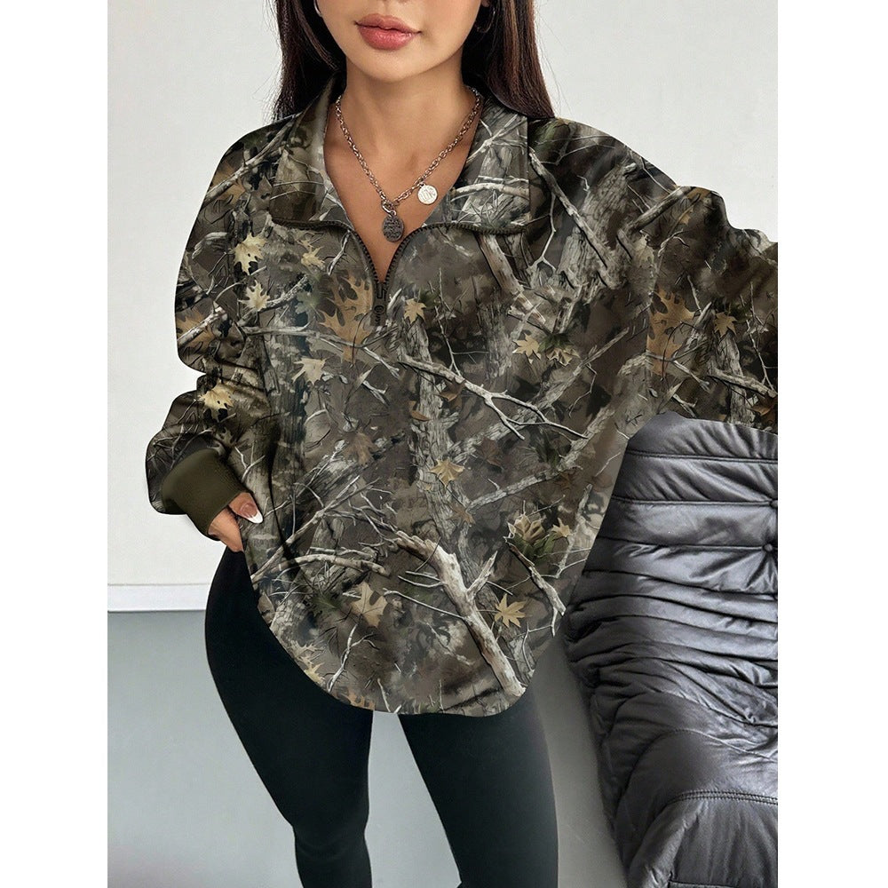 Sweatshirt mit Pflanzen-Print und Reissverschluss
