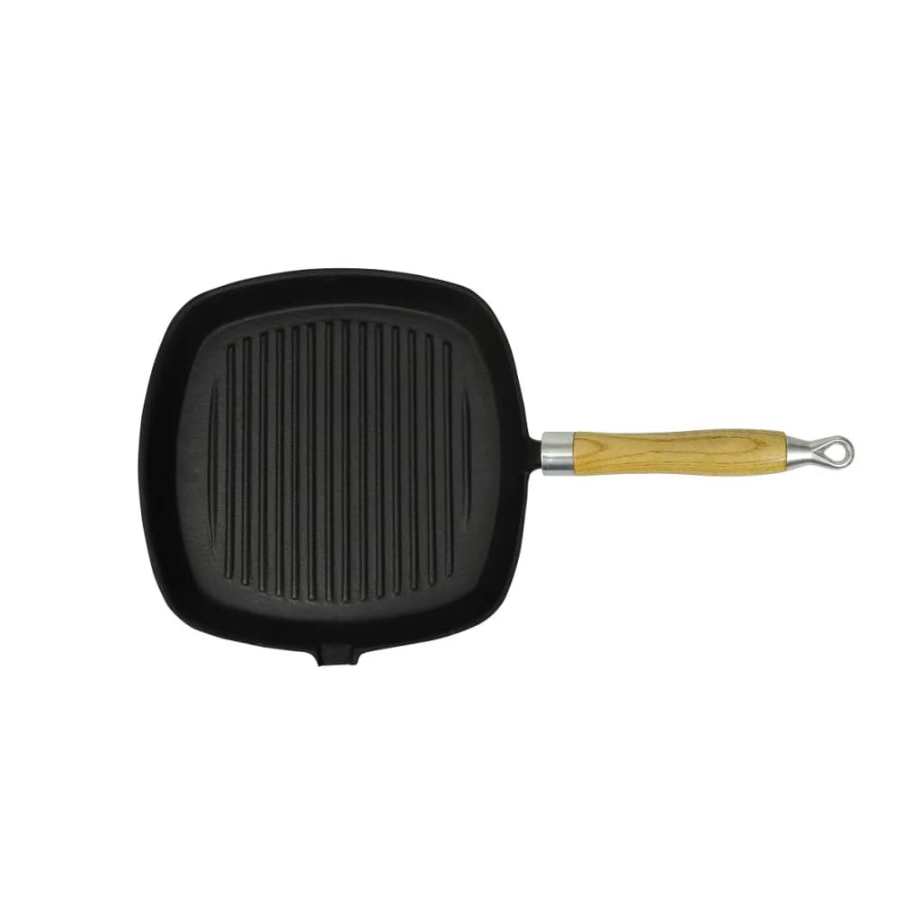 Grillpfanne Gusseisen mit Holzgriff 20x20 cm